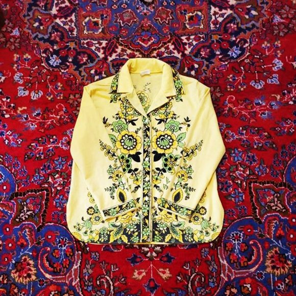 Vintage Tops - Vintage Yellow Flower Power Psychedelic Button Up